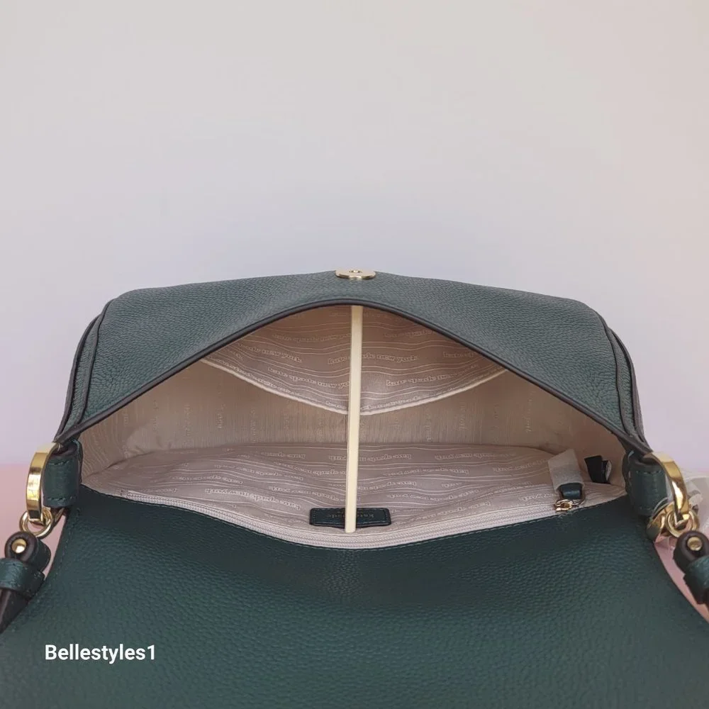 KATE SPADE Hudson Pebbled Leather Medium Flap Convertible Shoulder Bag-Artesian⭐ - Picture 12 of 16